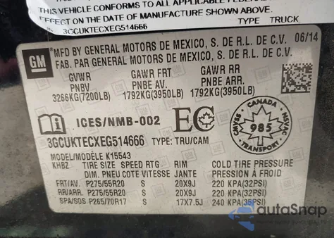 2014 Chevrolet Silverado 1500 High Country from USA, damaged, VIN 3GCUKTECXEG514666